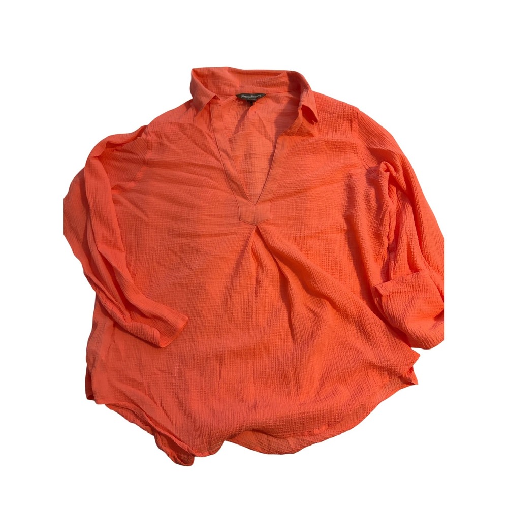 Tommy Bahama Blouse Gauze Coral Orange V-Neck Relaxed XL/TG